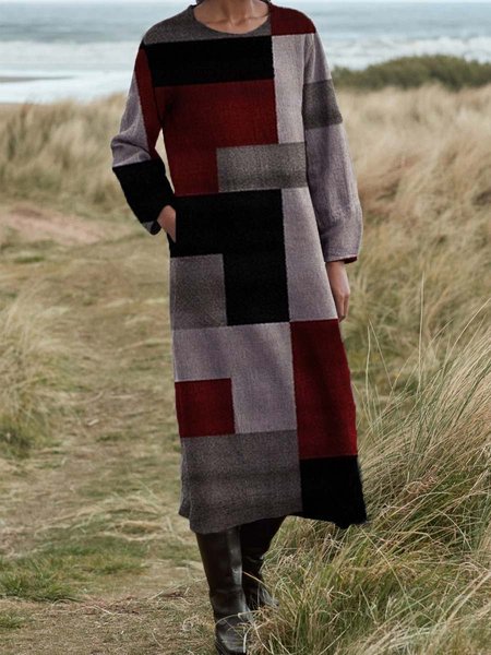 

Casual Cotton Blends Crew Neck Dresses, Multicolor, Maxi Dresses
