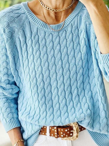 

Stylish Casual Blue Round Neck Raglan Sleeve Loosen Sweater, Sweaters & Cardigans