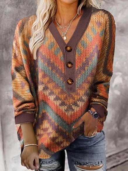 

V Neck Color Block Basics Sweater, As picture, Sweaters & Cardigans