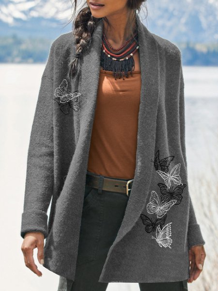 

Butterfly Loosen Vintage Outerwear, Gray, Outerwear