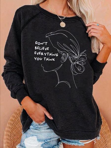 

Letter Casual Loosen Sweatshirt, Black, Hoodies & Sweatshirts