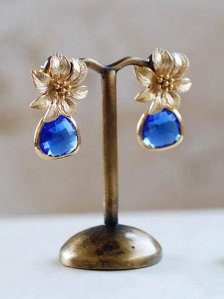 

Elegant Sapphire Flower Alloy Earrings, As picture, Earrings