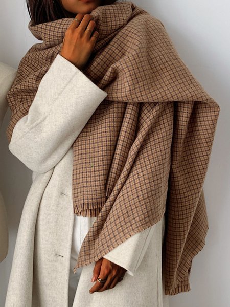 

Casual Grid Tassel Scarf, Brown, Scarves