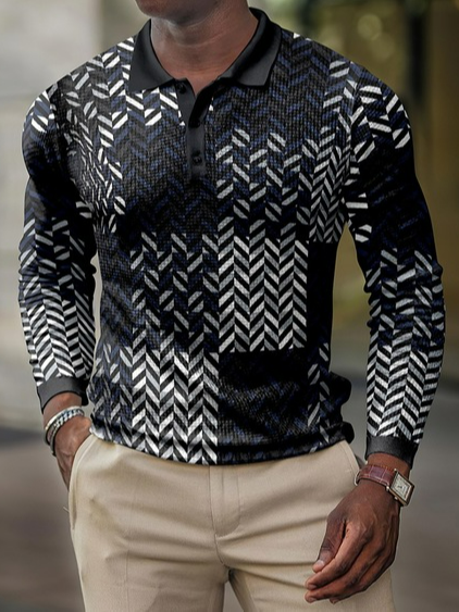 

Casual Cotton Long Sleeve Polo shirt, As picture, polo