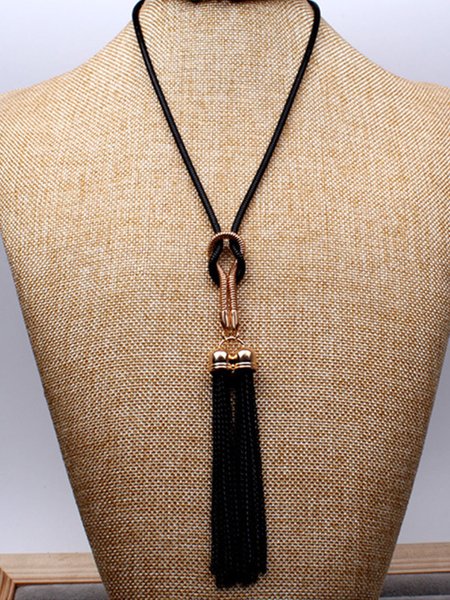 

Simple Tassel Necklace, Black, Necklaces