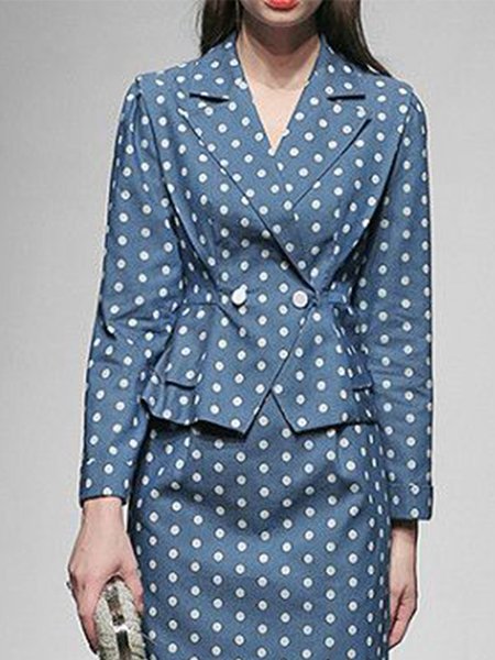

Long Sleeve Polka Dots Elegant Outerwear, Blue, Blazers