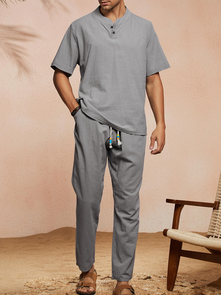 Vacation Stand Collar Plain Suits, Gray, Men's sets