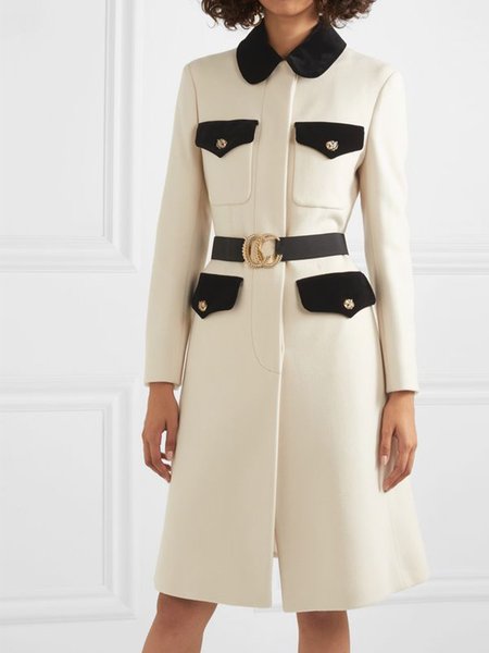 

Long Sleeve Elegant Solid Regular Fit Outerwear, White-yellow, Coats