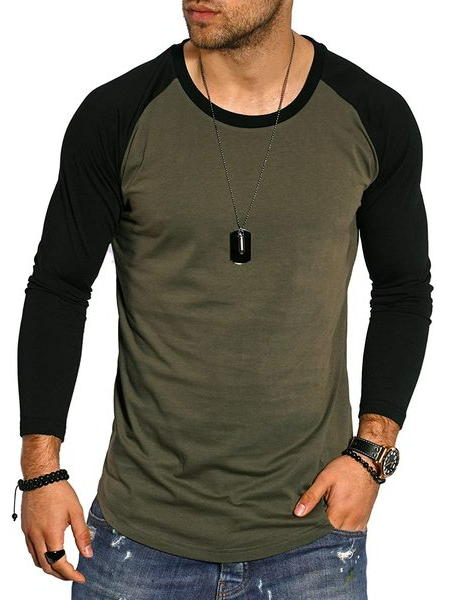 Maniche Lunghe Casuale Girocollo Top, Come immagine, Men's Top
