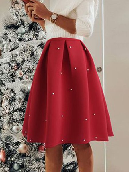 

Plain Elegant A-Line Mini Skirt, Red, Midi Skirts