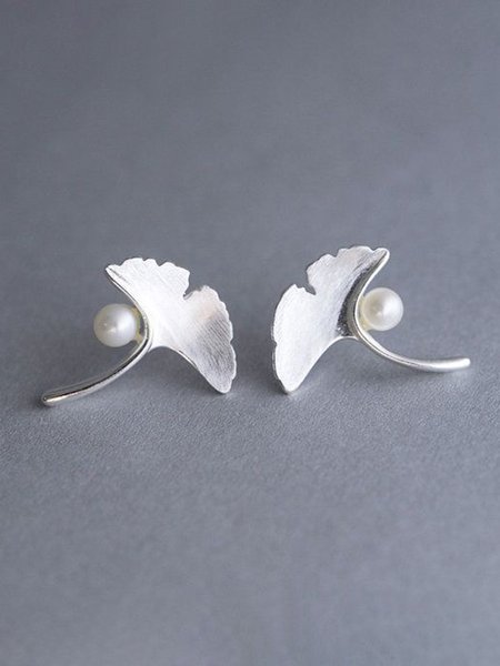 Elegant Ginkgo Leaf Pearl Earrings, As picture, Earrings