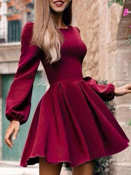 

Plain Regular Fit Elegant Mini Dress, Wine red, Mini Dresses