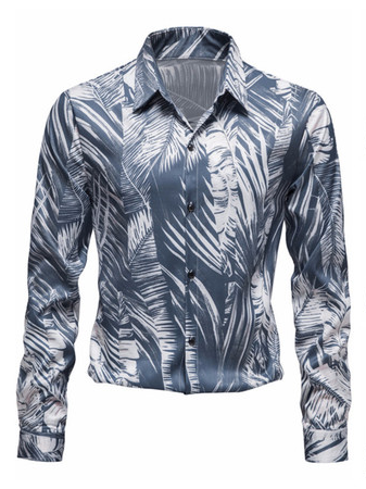 

Casual Shirt Collar Long Sleeve Shirts & Tops, Blue, Shirt