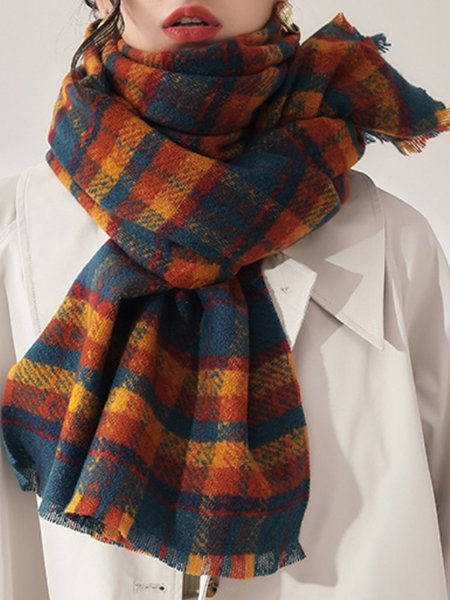 

Christmas Vintage Casual Work Simple Checked/Plaid Scarf, Orange, Scarves