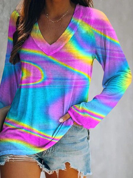 

Loosen Casual V Neck Shirts & Tops, As picture, T-Shirts