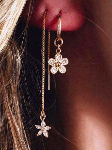 

Elegant Diamond Flower Alloy Earrings, As picture, Earrings