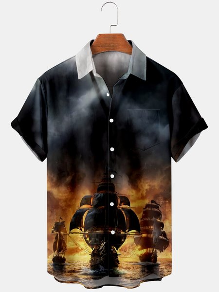 

Beach Casual Short Sleeve Shirts, As picture, Men's Floral shirt