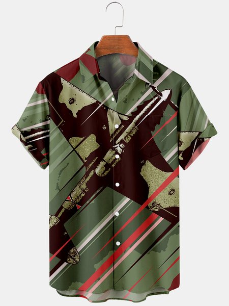 

Shirt Collar Short Sleeve Plane Shirts, Army green, Men's Floral shirt