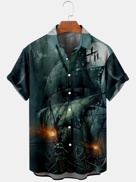 

Shirt Collar Short Sleeve Vintage Shirts, Black, Men's Floral shirt