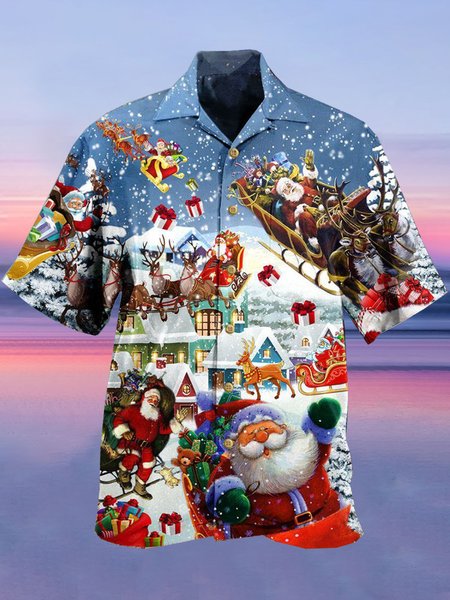 

Christmas Casual Short Sleeve Shirts & Tops, As picture, Men's Floral shirt