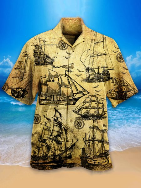 

Short Sleeve Sea Shirts & Tops, As picture, Men's Floral shirt