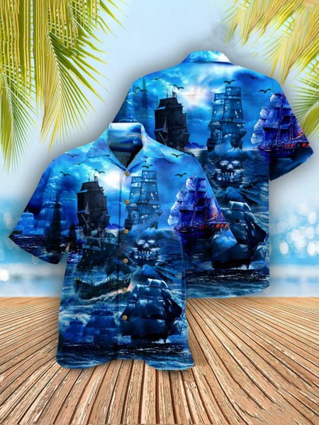 

Shirt Collar Vintage Sea Shirts & Tops, Navy blue, Men's Floral shirt