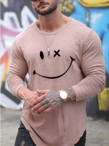 

Emoticons Graphic Long Sleeve Casual Tee, As picture, T-shirts