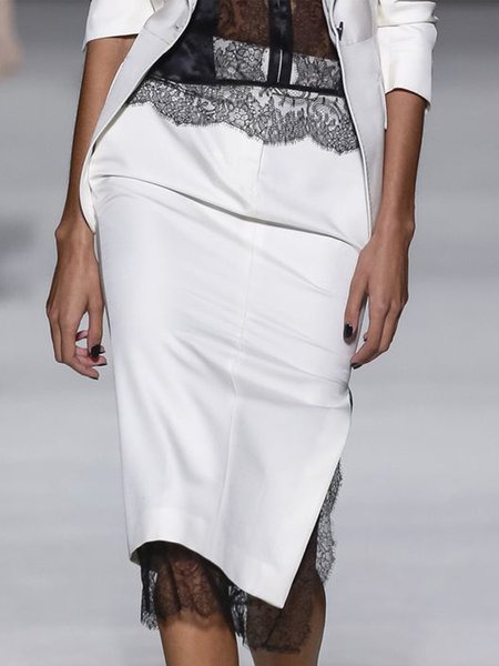 

Regular Fit Solid Lady Skirt, White, Midi Skirts