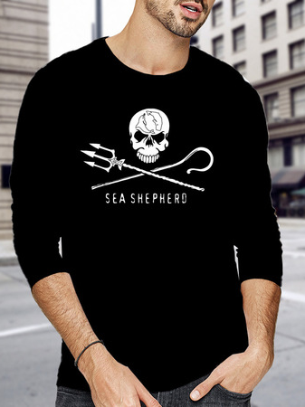 

Cotton Crew Neck Long Sleeve Shirts & Tops, Black, T-shirt