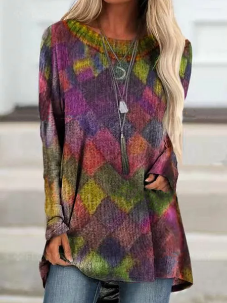

Loosen Geometric Cotton Blends Shirts & Tops, Multicolor, Tees & T-shirts