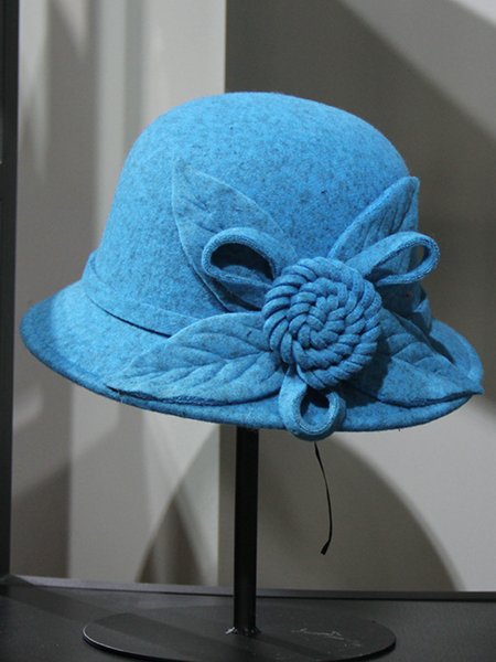 

Women Vintage Elegant Flower Plain Hat, Blue, Hats