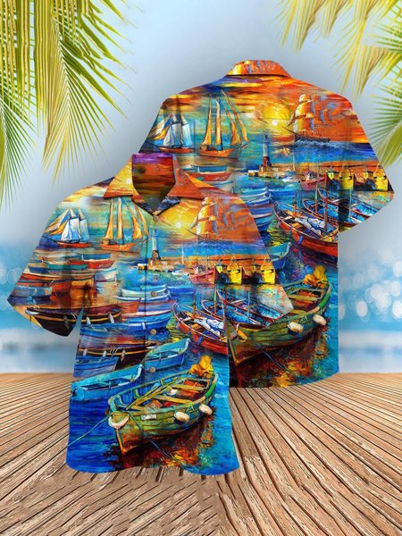 

Sea Short Sleeve Casual Shirts & Tops, As picture, Men's Floral shirt