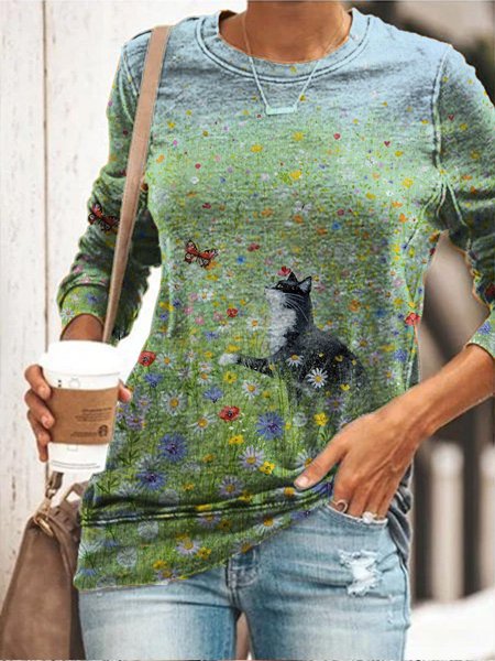 

Animal Casual Crew Neck Sweatshirt, As picture, Hoodies & Sweatshirts