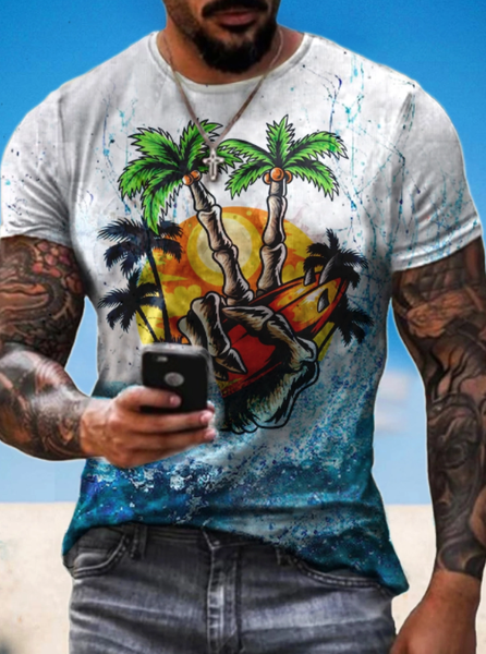 

Vacation Crew Neck Short Sleeve Shirts & Tops, As picture, Men's t-shirts