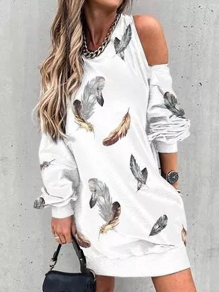 

Loosen Cotton Blends Casual Dresses, White, Mini Dresses