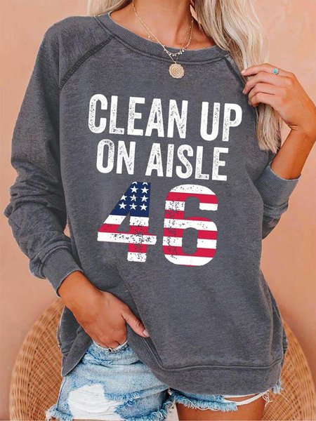 

Clean Up On Aisle 46 Women‘s Letter Casual Sweatshirt, Gray, Hoodies&Sweatshirts