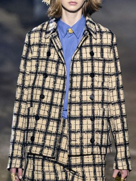 

Regular Fit Lapel Checked/Plaid Outerwear, Apricot, Jackets