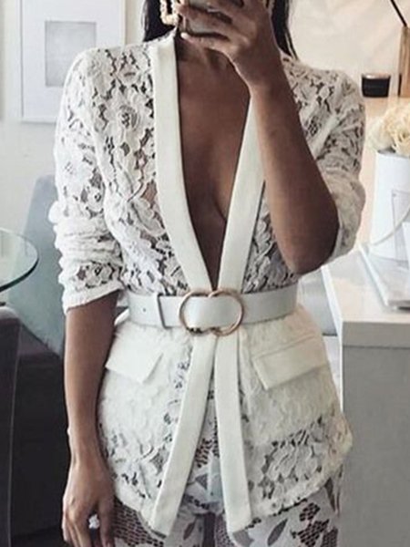 

Elegant Simple Sweet Regular Fit V Neck Outerwear, White, Cardigans