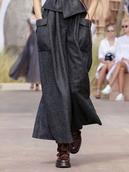

Daily Solid Loosen Pockets Pants, As picture, Wide Leg Pants