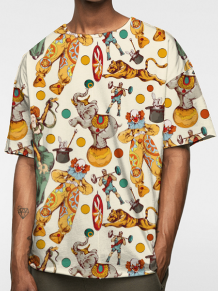 

Vintage Geometric Crew Neck Shirts & Tops, As picture, Men's t-shirts