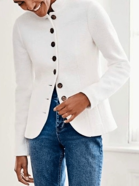 

Winter Stand Collar Simple Non-Stretch Mid-weight Daily Outerwear, White, Jackets