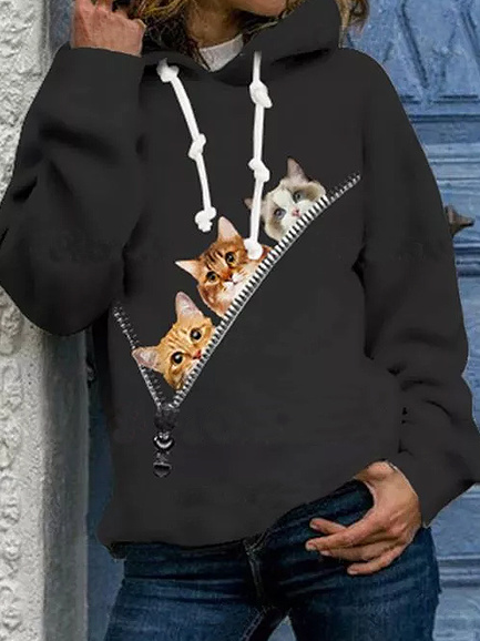 

Hooded Off Shoulder Animal Sweatshirt, Black, Sweatshirts & Hoodies