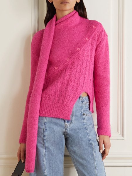 

Simple High Neck Off Shoulder Sweater, Rose red, Pullovers