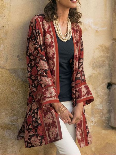 

Casual Vintage Elegant Floral Printed Loosen Outerwear, As picture, Outerwear