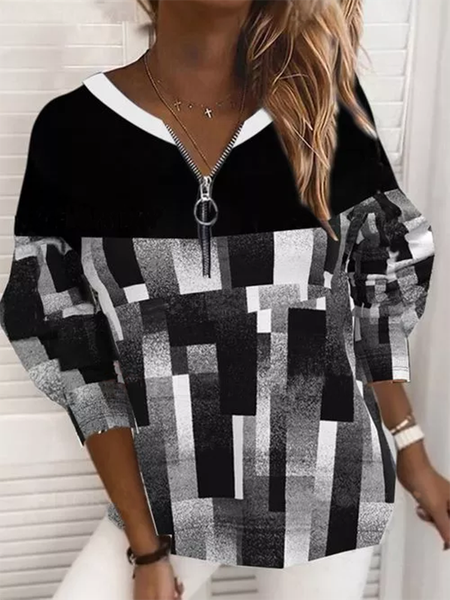 

Long Sleeve V Neck Color Block Casual Sweatshirt, Multicolor, Hoodies & Sweatshirts