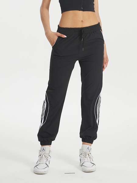 

Sports Loosen Striped Pants, Black, Sport Pants