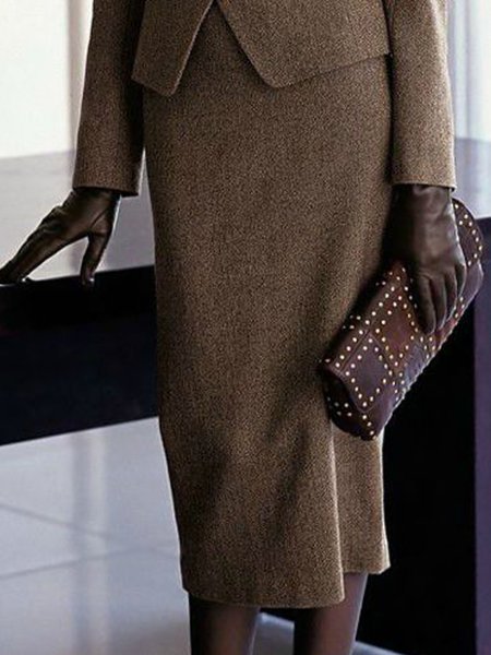 Formal Elegant Slim fit Skirt, Coffee, Midi Skirts