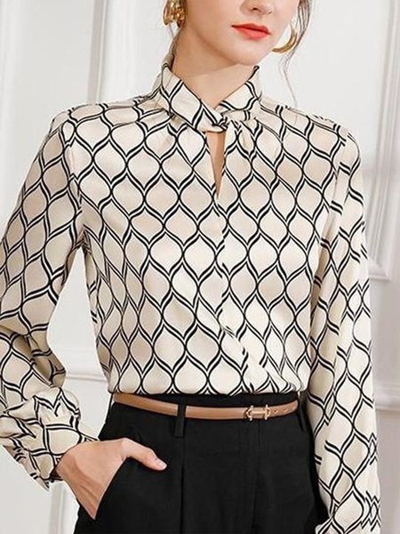 

Vintage Stand Collar Regular Fit Shirt, Apricot, Blouses and Shirts