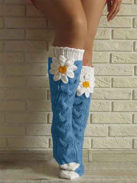 Women Household Flower Knit Over the Calf Socks