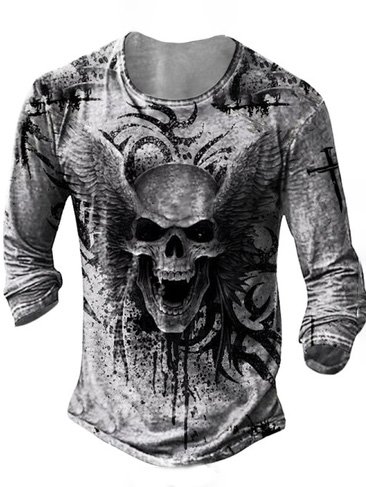 

Long Sleeve Cotton Crew Neck Shirts & Tops, As picture, T-shirts